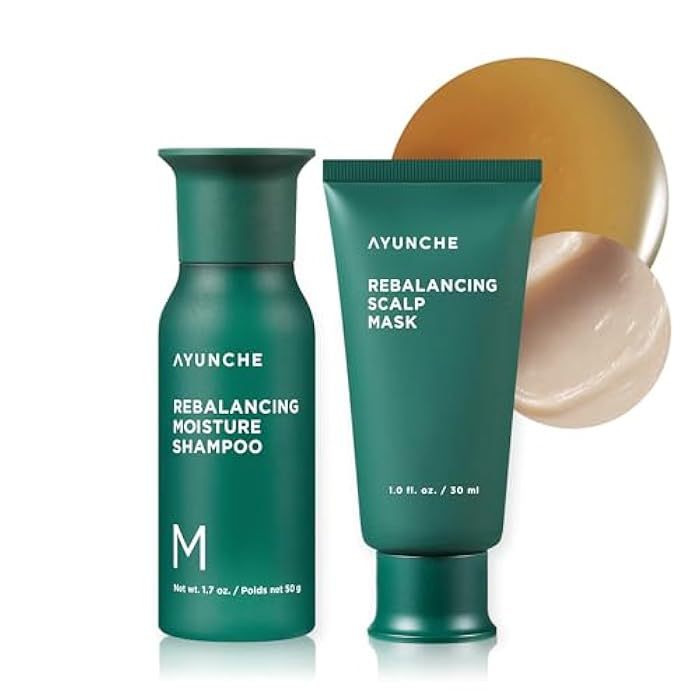 AYUNCHE Rebalancing Shampoo Moist 1.5 fl. oz. + Hair Mask 1 fl. oz. Mini Kit | For Dry Scalp | Soft & Moisturizing Cleansing Shampoo | Anti-Hair Loss & Thinning | Korean Salon Brand | Gift Set - Image 1