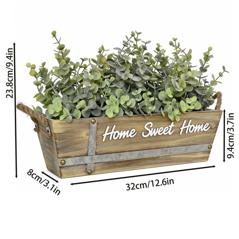 hopeme Artificial Eucalyptus Table Centerpiece in Wooden Box, Faux Greenery Arrangement with â€œHome Sweet Homeâ€ Sign, Jute Rope Handles, Farmhouse Rustic Home DÃ©cor - Image 4