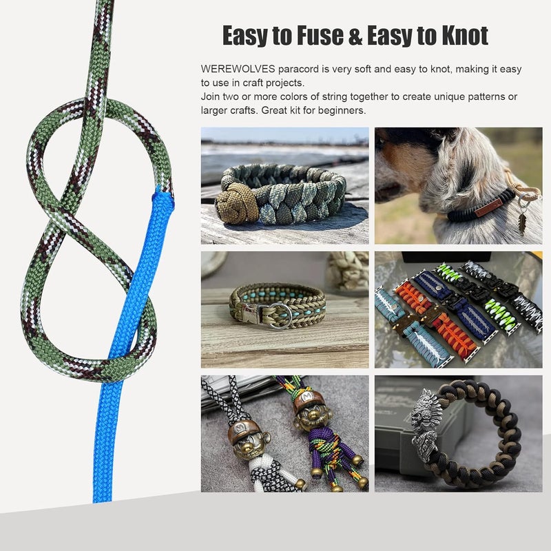 WEREWOLVES 550 Paracord Type III - Survival Paracord Bracelet Rope Kits - Tent Rope Parachute Cord Combo Crafting Kits, Many Colors of Outdoor Survival Rope - Great Gift - Image 2