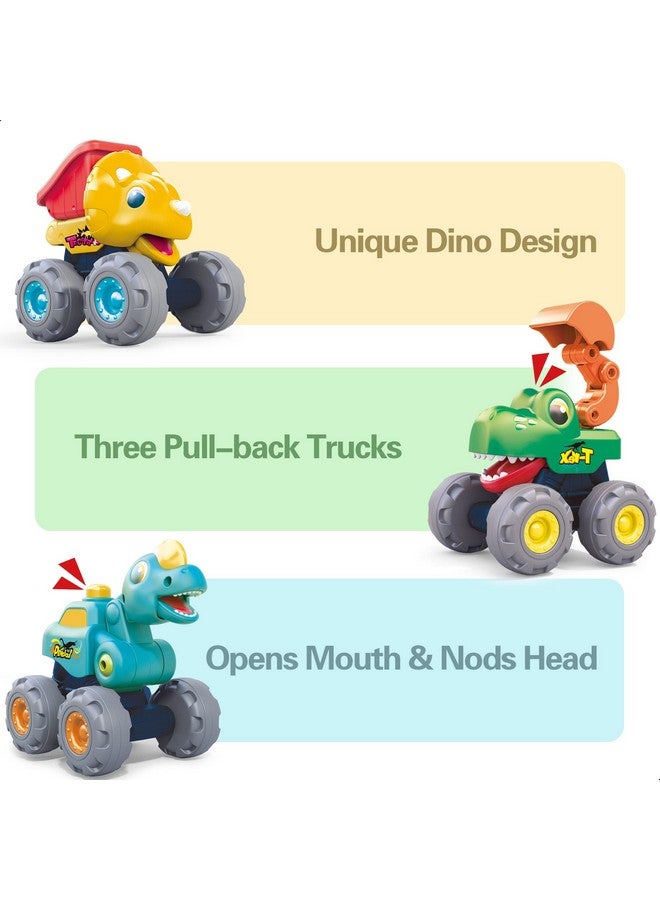 iPlay, iLearn Toddler Dinosaur Truck Toy, Baby Pull Back Toy Car 1 2 3 Year Old Boy, BigWheels Construction Vehicles, Friction Powered, Push Go Dino Car, Cool Birthday Gift for 12 18 24 Month Kid Girl - Image 4