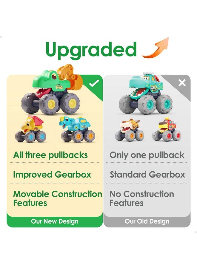 iPlay, iLearn Toddler Dinosaur Truck Toy, Baby Pull Back Toy Car 1 2 3 Year Old Boy, BigWheels Construction Vehicles, Friction Powered, Push Go Dino Car, Cool Birthday Gift for 12 18 24 Month Kid Girl - Image 2