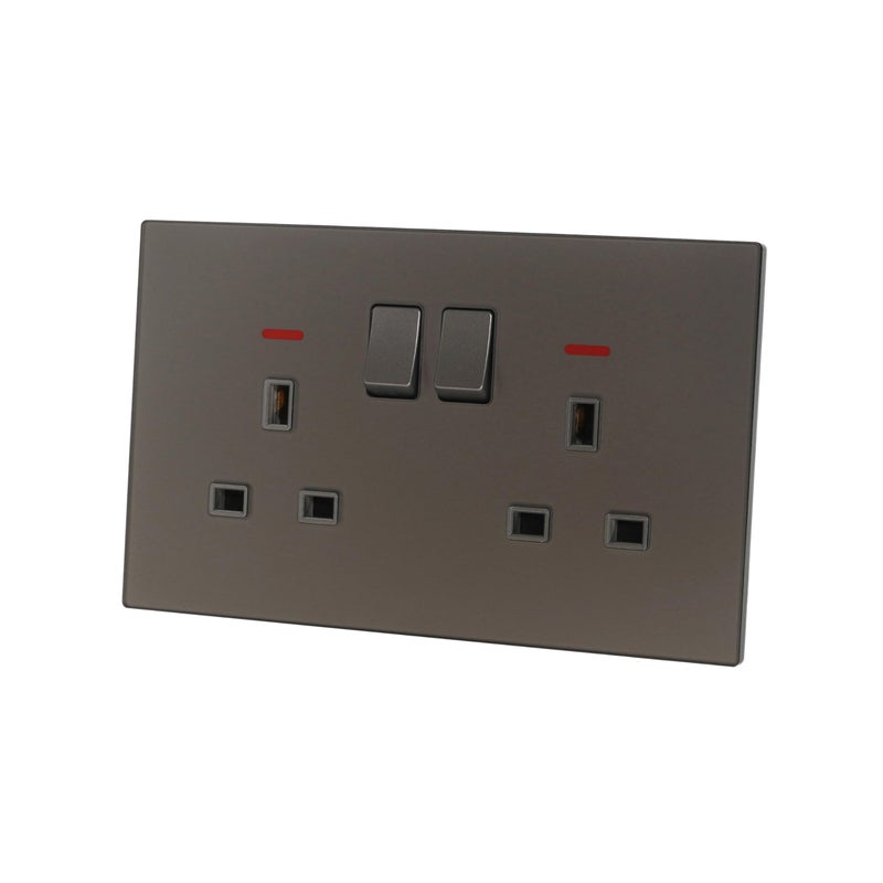 Donmarco 2 Gang Double UK Socket 13A - Ultra Thin Glass, Fire-Resistant Electric Outlet , 15-Year Warranty – Elegant and Durable Power Outlet for Home and Office (Matt Grey) - Image 2