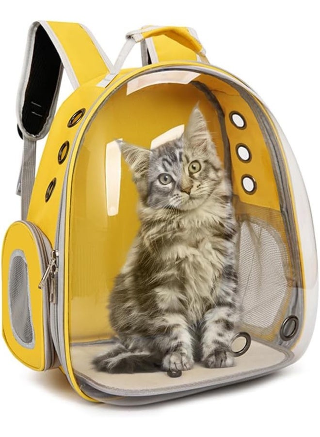 NeoStyle Cat Carrier Bubble Bag, Transparent Breathable Capsule Backpack, Pet Convenient Carrier Bag for Small and Medium Cats Dogs. Hiking, outdoor use (Yellow)