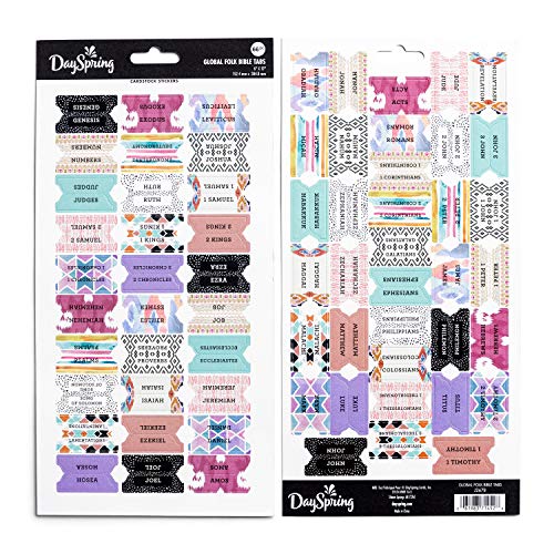 DaySpring - Global Folk Bible Tabs - 66 Cardstock Bible Tab Stickers For The Old And New Testament - Genesis - Revelation (J2678) - Image 1