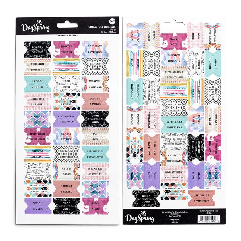 DaySpring - Global Folk Bible Tabs - 66 Cardstock Bible Tab Stickers For The Old And New Testament - Genesis - Revelation (J2678) - Image 5