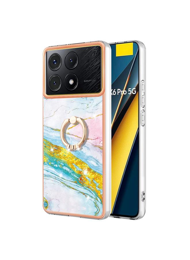 The Bros حافظة لهاتف Xiaomi Poco X6 Pro / Redmi K70E بتقنية الطلاء الكهربائي من الرخام IMD مع حامل حلقة