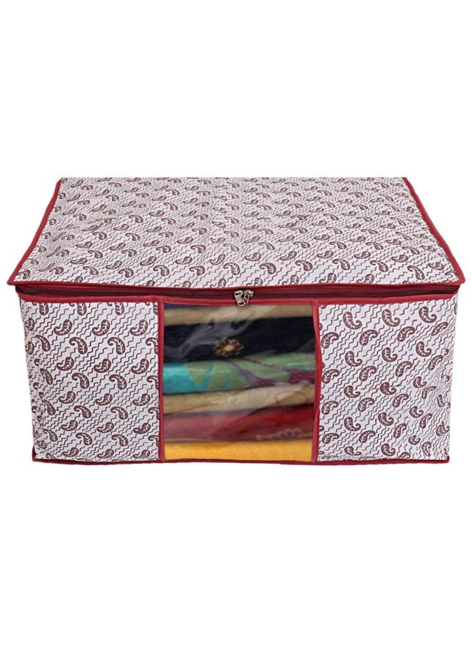 Kuber Industries Kuber Industries Paisley Print Saree Covers With Zip|Foldable Wardrobe Organizer For Clothes|Saree Bags Keep 8 To 10 Saree|Suitable for Lehenga, Suit, Dress|Pack of 6 (Maroon)  - Image 2
