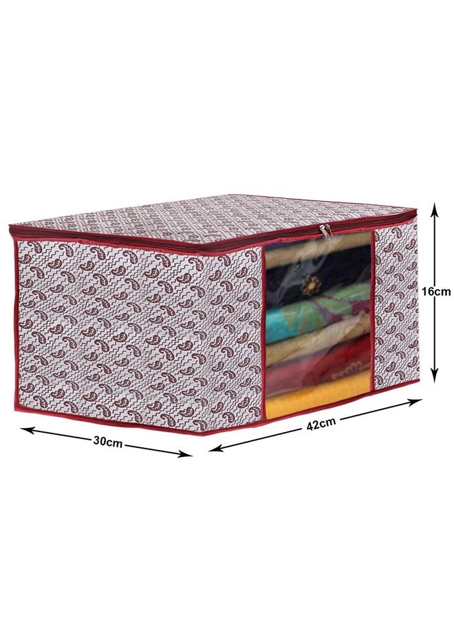 Kuber Industries Kuber Industries Paisley Print Saree Covers With Zip|Foldable Wardrobe Organizer For Clothes|Saree Bags Keep 8 To 10 Saree|Suitable for Lehenga, Suit, Dress|Pack of 6 (Maroon)  - Image 5