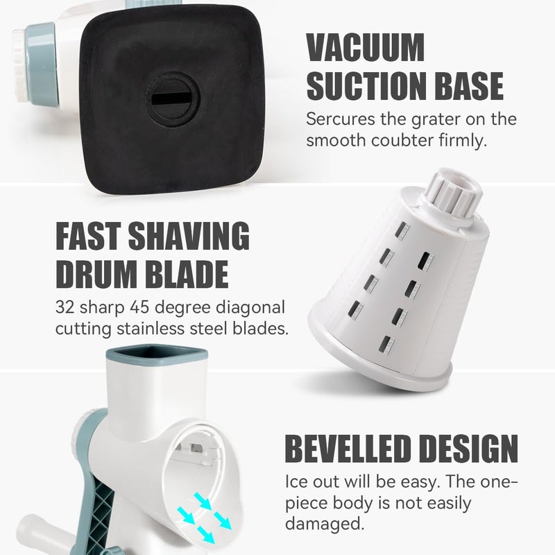 Badelite Rotary Ice Shaver with Handle Manual Hand Crank Snow Cone Maker Machine Qucik Shaved Ice Maker with Suction Feet, All Ice Cubes Fitted.Premium Portable Ice Crusher and Shaved Ice Machine. - Image 5
