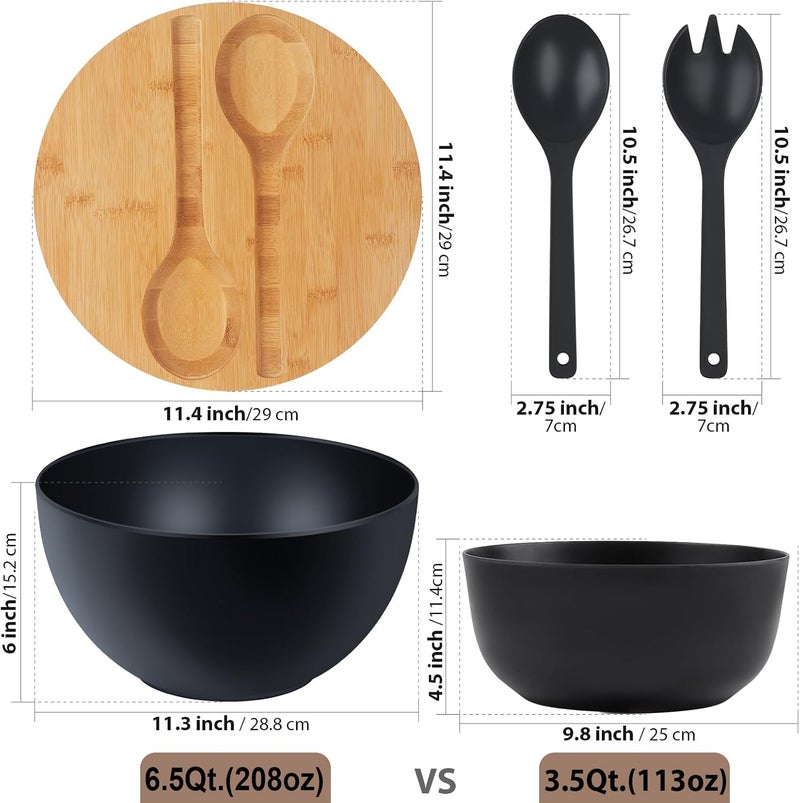 ECOHAGOU 113 Extra Large Salad Bowl with Wooden Lid  Servers 208Oz Oversized Bamboo Fiber Salad Serving Set with Utensils for HomeKitchen Big Lightweight Bowl for Mixing SaladFruitPasta  Matte Black - Image 4