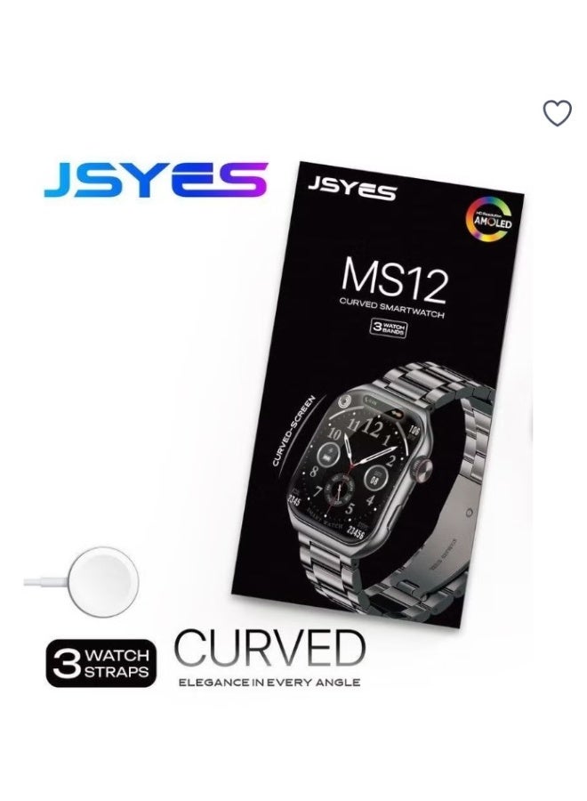 جيسي ساعة ذكية JSYES MS12 بشاشة AMOLED منحنية للرجال والنساء، ستانلس ستيل مع 3 أحزمة، متتبع اللياقة البدنية - Image 3