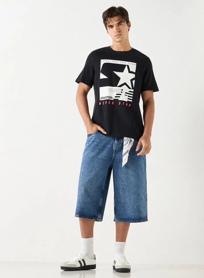 ستارتر تيشيرت بياقة ضيقة وأكمام قصيرة وطبعات جرافيك من ستارتر