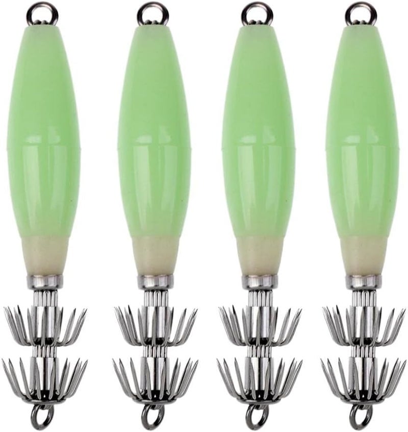 كلاراكو 4 قطع من طُعم صيد الحبار، طُعم صيد مضيء، خطافات حبار، لون أخضر فاتح - Image 3