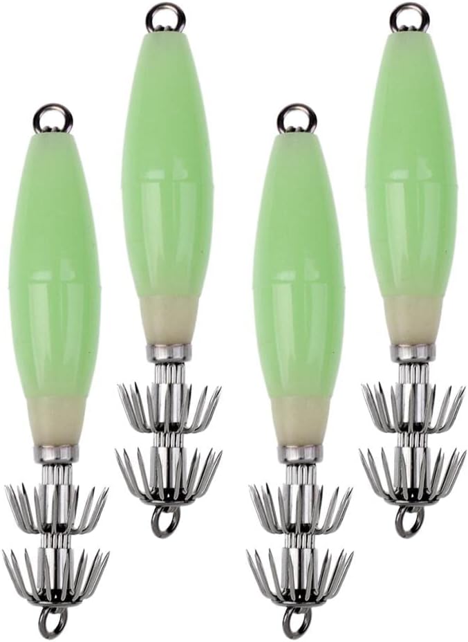 كلاراكو 4 قطع من طُعم صيد الحبار، طُعم صيد مضيء، خطافات حبار، لون أخضر فاتح - Image 1