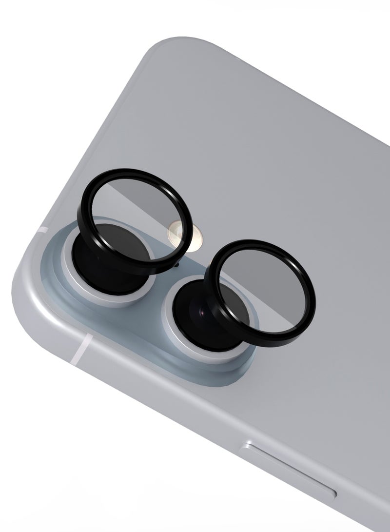 ماكس آند ماكس واقي عدسة الكاميرا لهاتف iPhone 16 و16 Plus - حواف من الألومنيوم، طلاء مضاد للخدش، زجاج شفاف رقيق مقاوم للخدش - أسود - Image 1