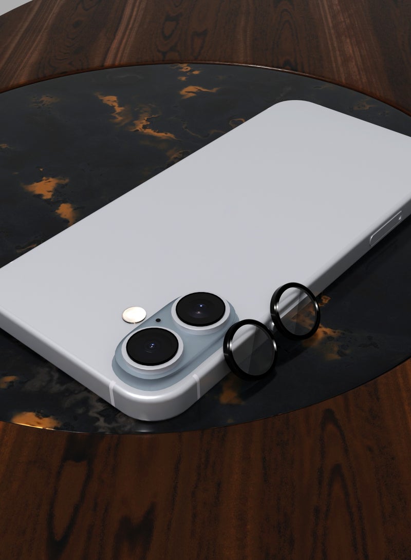 ماكس آند ماكس واقي عدسة الكاميرا لهاتف iPhone 16 و16 Plus - حواف من الألومنيوم، طلاء مضاد للخدش، زجاج شفاف رقيق مقاوم للخدش - أسود - Image 2