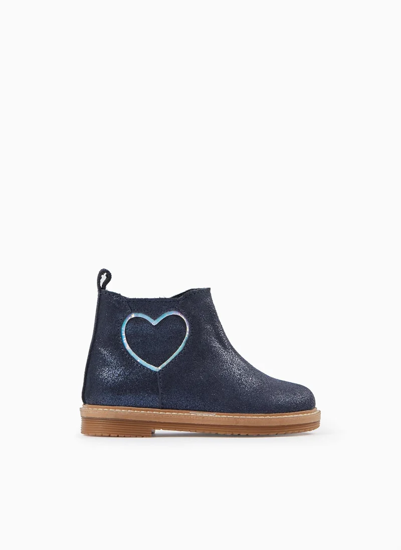 زيبي Leather Ankle Boots for Baby Girls, Dark Blue