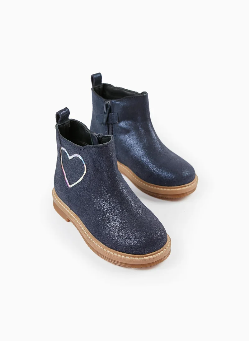 زيبي Leather Ankle Boots for Baby Girls, Dark Blue