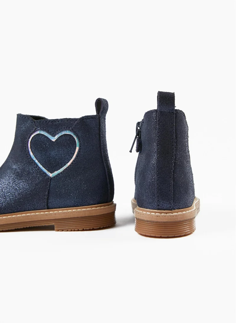 زيبي Leather Ankle Boots for Baby Girls, Dark Blue