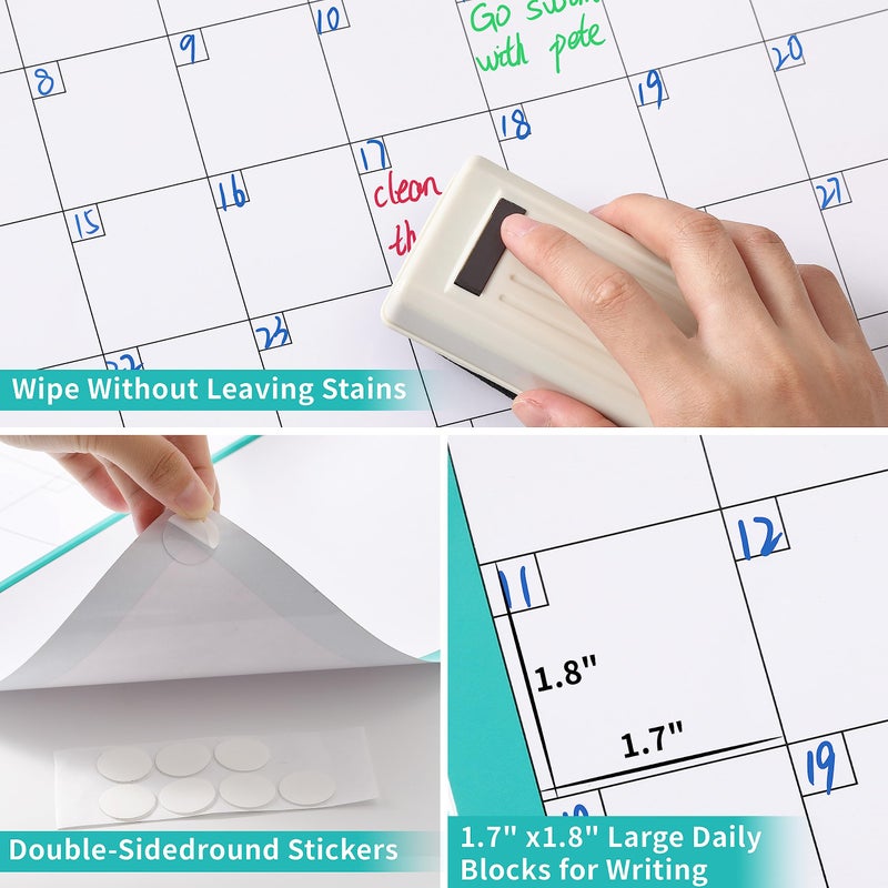 Lemome Large Dry Erase Calendar for Wall - Undated 12 Month Wall Calendar, 37â€Ã—58", Yearly Wall Calendar Dry Erase, Erasable & Reusable Calendar with 15 Round Stickers, Green Large Wall Calendar Dry Erase - Image 3