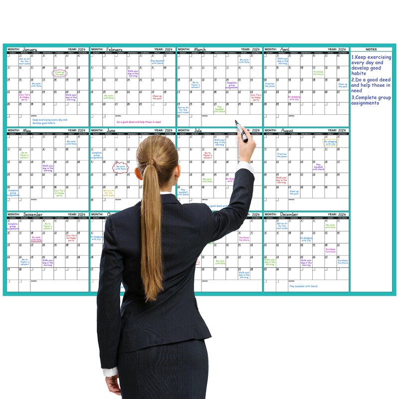 Lemome Large Dry Erase Calendar for Wall - Undated 12 Month Wall Calendar, 37â€Ã—58", Yearly Wall Calendar Dry Erase, Erasable & Reusable Calendar with 15 Round Stickers, Green Large Wall Calendar Dry Erase - Image 1