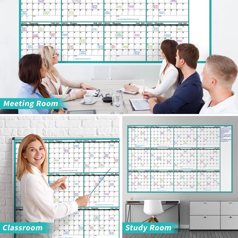 Lemome Large Dry Erase Calendar for Wall - Undated 12 Month Wall Calendar, 37â€Ã—58", Yearly Wall Calendar Dry Erase, Erasable & Reusable Calendar with 15 Round Stickers, Green Large Wall Calendar Dry Erase - Image 5