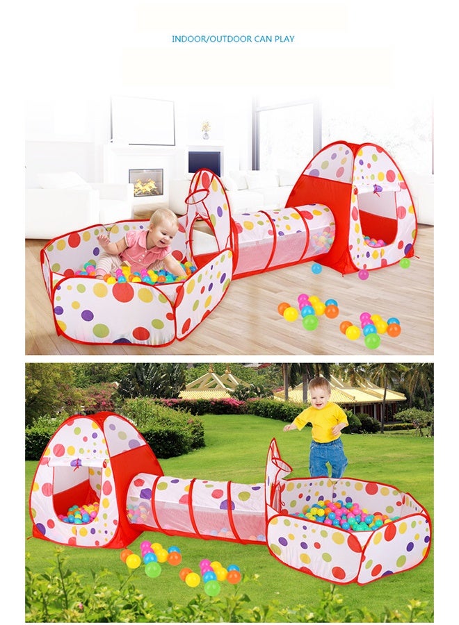 3-In-1 Pop Up Foldable Portable Indoor Outdoor Play Tent House With Tunnel And Ball Pool For Children - Image 4