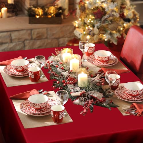 sancua Rectangle Tablecloth - 60 x 84 Inch - Stain and Wrinkle Resistant Washable Polyester Table Cloth, Decorative Fabric Table Cover for Dining Tables, Buffet Parties, Christmas Red - Image 4