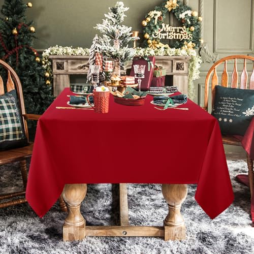 sancua Rectangle Tablecloth - 60 x 84 Inch - Stain and Wrinkle Resistant Washable Polyester Table Cloth, Decorative Fabric Table Cover for Dining Tables, Buffet Parties, Christmas Red - Image 3