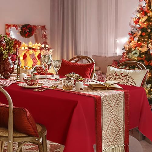 sancua Rectangle Tablecloth - 60 x 84 Inch - Stain and Wrinkle Resistant Washable Polyester Table Cloth, Decorative Fabric Table Cover for Dining Tables, Buffet Parties, Christmas Red - Image 2