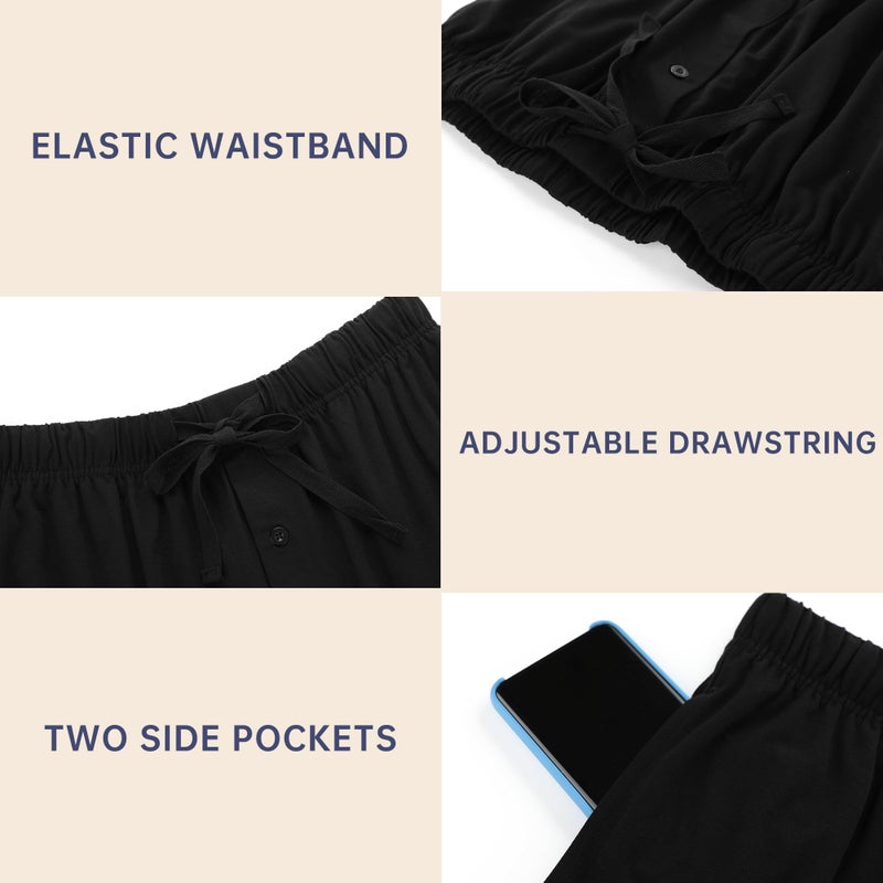 BAMBOO COOL Mens Pajama Set Sleepwear Pjs Lightweight Short Sleeve Shirts Soft Breathable Fresh Sleep Sets with Pockets S-3XL C-black - Image 5