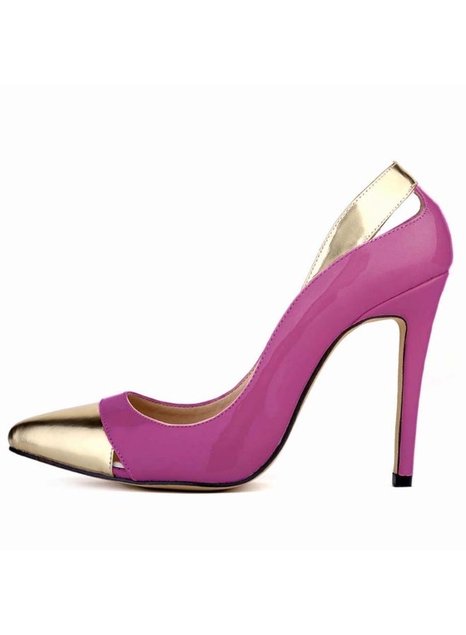 Loquat Autumn/Winter Patent Leather Gold Toe Caps Pointed Toe Stiletto Heels Purple  - Image 2