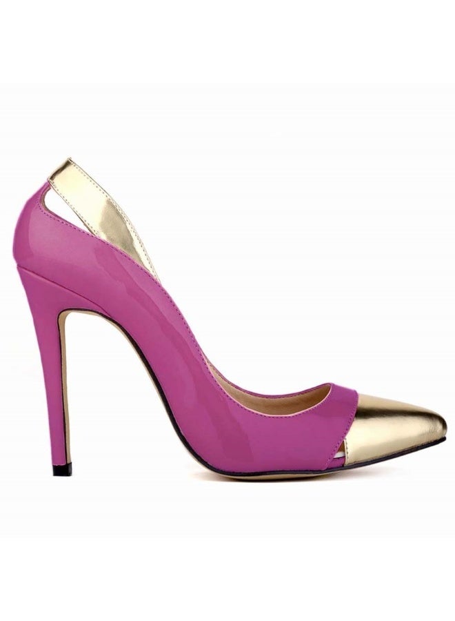 Loquat Autumn/Winter Patent Leather Gold Toe Caps Pointed Toe Stiletto Heels Purple  - Image 1