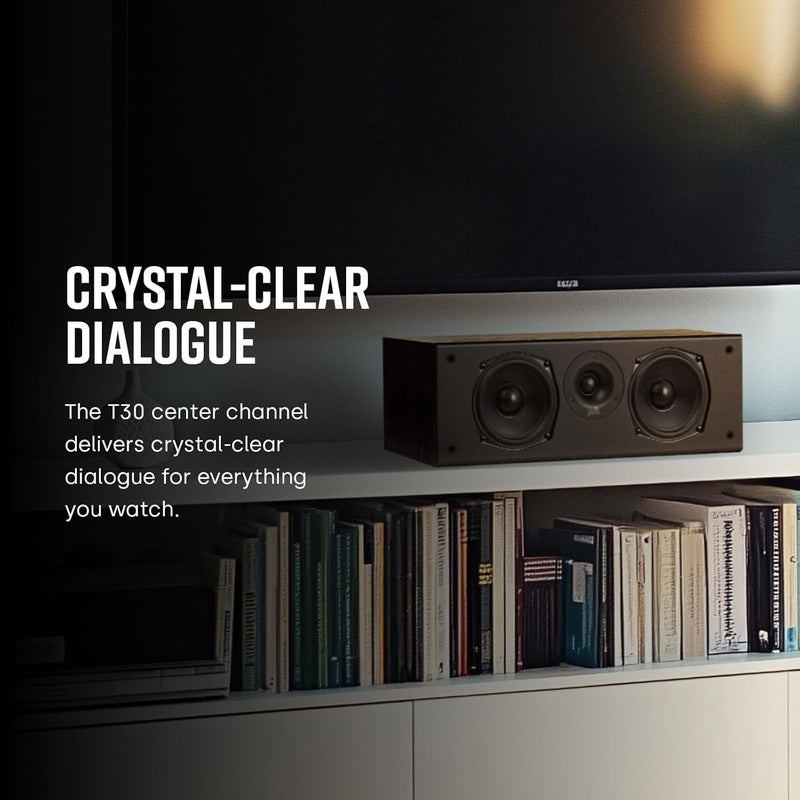 Polk Audio T30 100 Watt Home Theater Center Channel Speaker - Hi-Res Audio with Deep Bass Response, Dolby and DTS Surround, Single, Black - Image 2