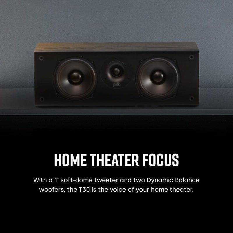 Polk Audio T30 100 Watt Home Theater Center Channel Speaker - Hi-Res Audio with Deep Bass Response, Dolby and DTS Surround, Single, Black - Image 4