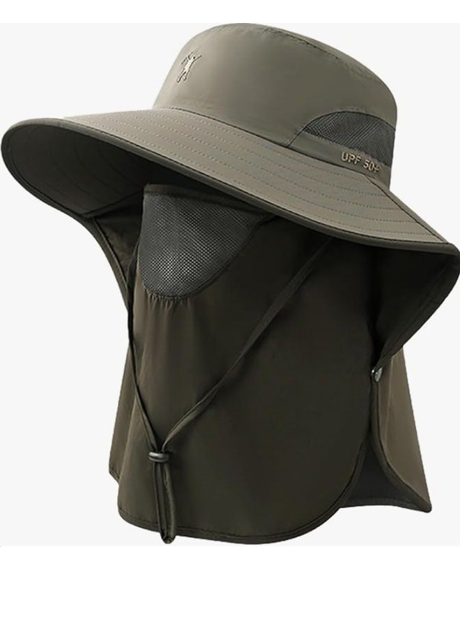Multifunctional Detachable Outdoor Sun Hat (Army Green), UPF 50+, Breathable Fabric, 360° UV Shield, Foldable, Adjustable Fit, Removable Face&neck Cover, For Hiking, Fishing, Beach Trips, Daily Wear - Image 1