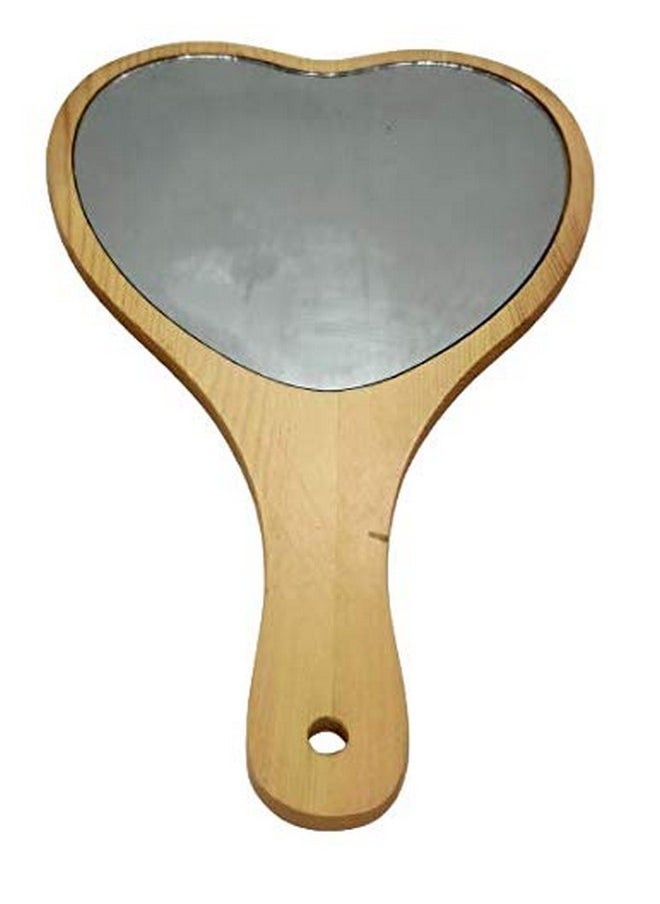 KIRA Small Mirror Beautiful Double Sided Makeup Mirror, Vanity Magnifying Both Use Of Hand Held Travel And Dressing Table Yellow Wooden Handle,Beige (Heart)  - Image 1