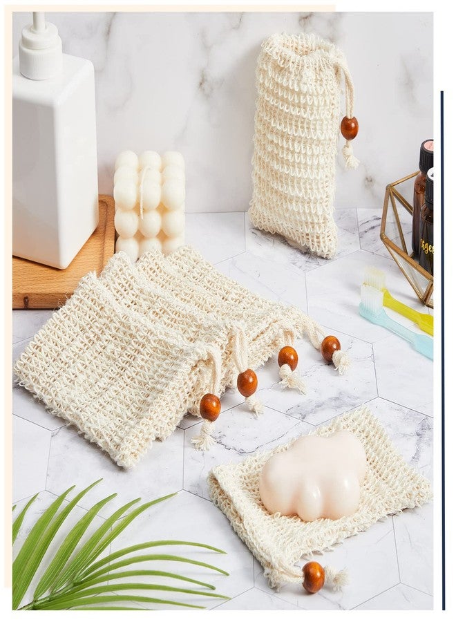 Cunhill 60 Pack Soap Saver Bag Exfoliating Sisal Soap Pouch with Drawstring Bar Wooden Bead Foaming and Drying Exfoliating Net for Bath and Shower (3.5x5.5 Inch) - Image 4