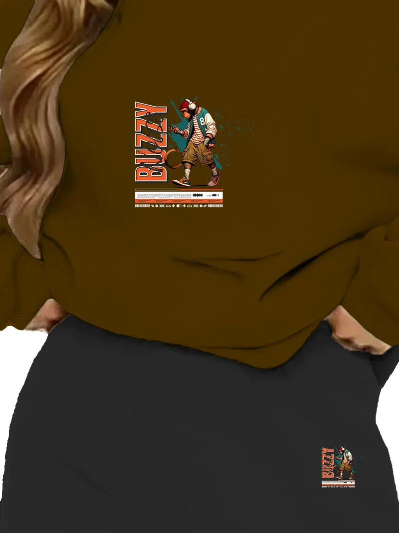 دوغ فش Tracksuit Set Oversize Buzzynoise Printed Tracksuit Set,lover,couple Combination Brown