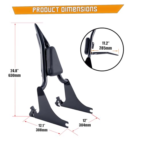 Kinglemc Sissy Bar Passenger Backrest with Lock with docking hardware for Harley Dyna Low Rider Street Bob Super Glide FXD FXDB FXDL FXDLS 2006-2017(Gloss Black) - Image 5