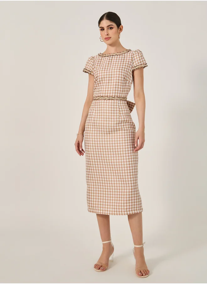ستايلي Checked Short Sleeve Bodycon Midi Dress