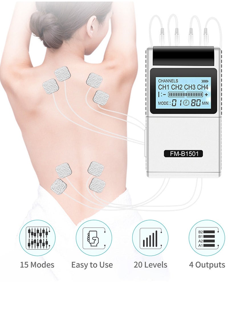 Generic - TENS EMS Muscle Stimulator 15 Modes & 4 Outputs 8 Pads for Natural Pain Relief Electric Pulse Impulse Mini Massager Machine Portable electrotherapy Machine - Image 1