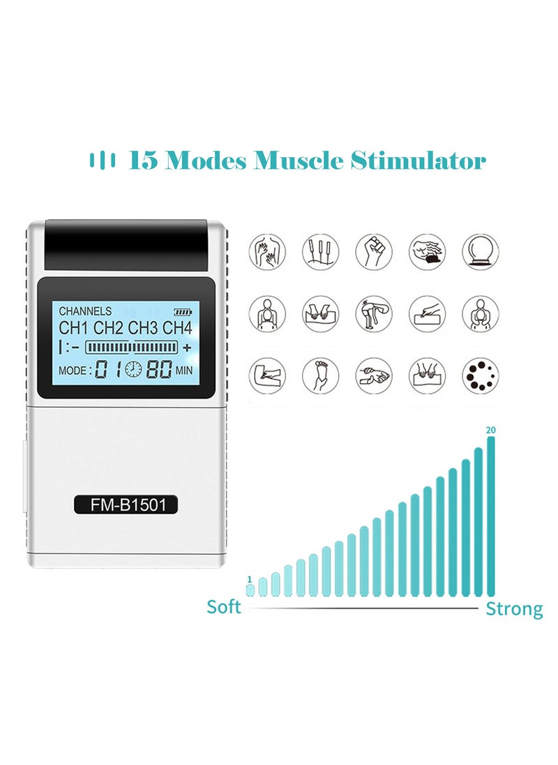 Generic - TENS EMS Muscle Stimulator 15 Modes & 4 Outputs 8 Pads for Natural Pain Relief Electric Pulse Impulse Mini Massager Machine Portable electrotherapy Machine - Image 1