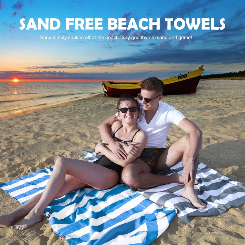Your Choice Microfiber Beach Towels  Beach Towels for Adults  Sand Free Beach Towel Quick Dry Travel Towel Camping Towel - Gray and White Stripe  Extra Large Beach Towel 67x35 Inch - Image 2