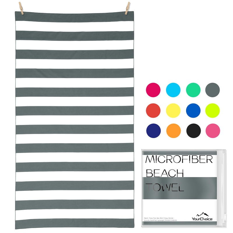 Your Choice Microfiber Beach Towels  Beach Towels for Adults  Sand Free Beach Towel Quick Dry Travel Towel Camping Towel - Gray and White Stripe  Extra Large Beach Towel 67x35 Inch - Image 1