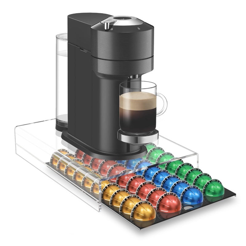 Blaithom Coffee Pod Holder Organizer for Nespresso Vertuo Pods, Upgraded Design Acrylic Vertuo Pod Storage Drawer, Coffee Capsule Organizer Compatible with Espresso Vertuo Coffee - 40 Pods-16”x 11”x 4” - Image 1