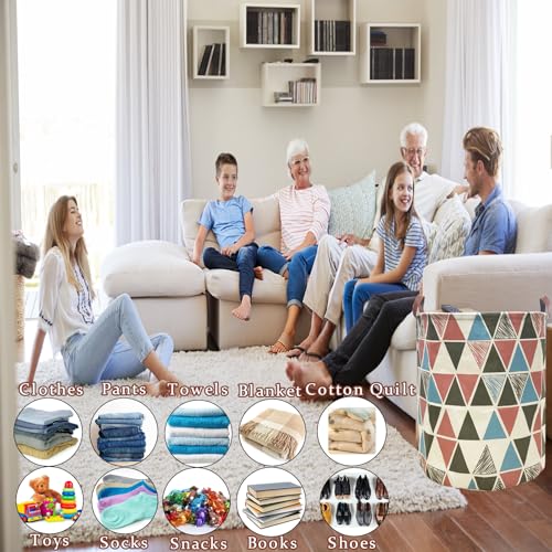 TeLUVHome Waterproof Laundry Hamper Collapsible Laundry Basket Leather Handle Laundry Bag Large Clothes Storage Toy Organization for Bathroom Bedroom Laundryroom College Dorms (Caisanjiao-002) - Image 5