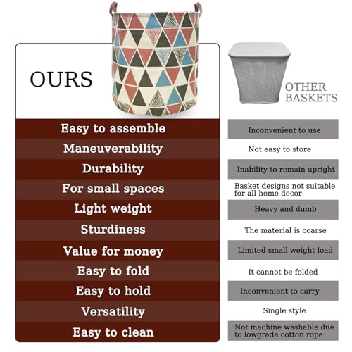 TeLUVHome Waterproof Laundry Hamper Collapsible Laundry Basket Leather Handle Laundry Bag Large Clothes Storage Toy Organization for Bathroom Bedroom Laundryroom College Dorms (Caisanjiao-002) - Image 4