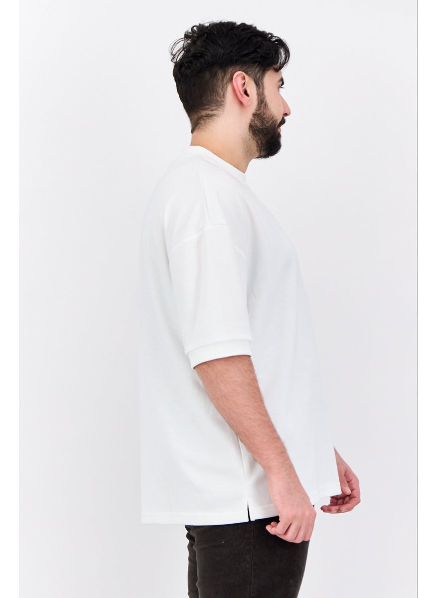 Algspar Men Crew Neck Short Sleeves Brand Logo T-Shirt, White  - Image 2