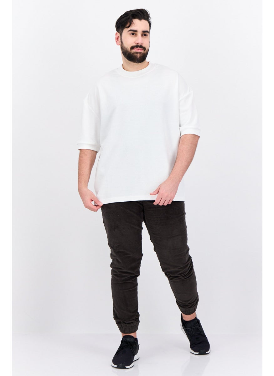 Algspar Men Crew Neck Short Sleeves Brand Logo T-Shirt, White  - Image 4